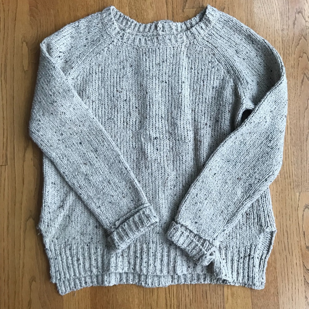 Chunky tan knit sweater with cute button detail